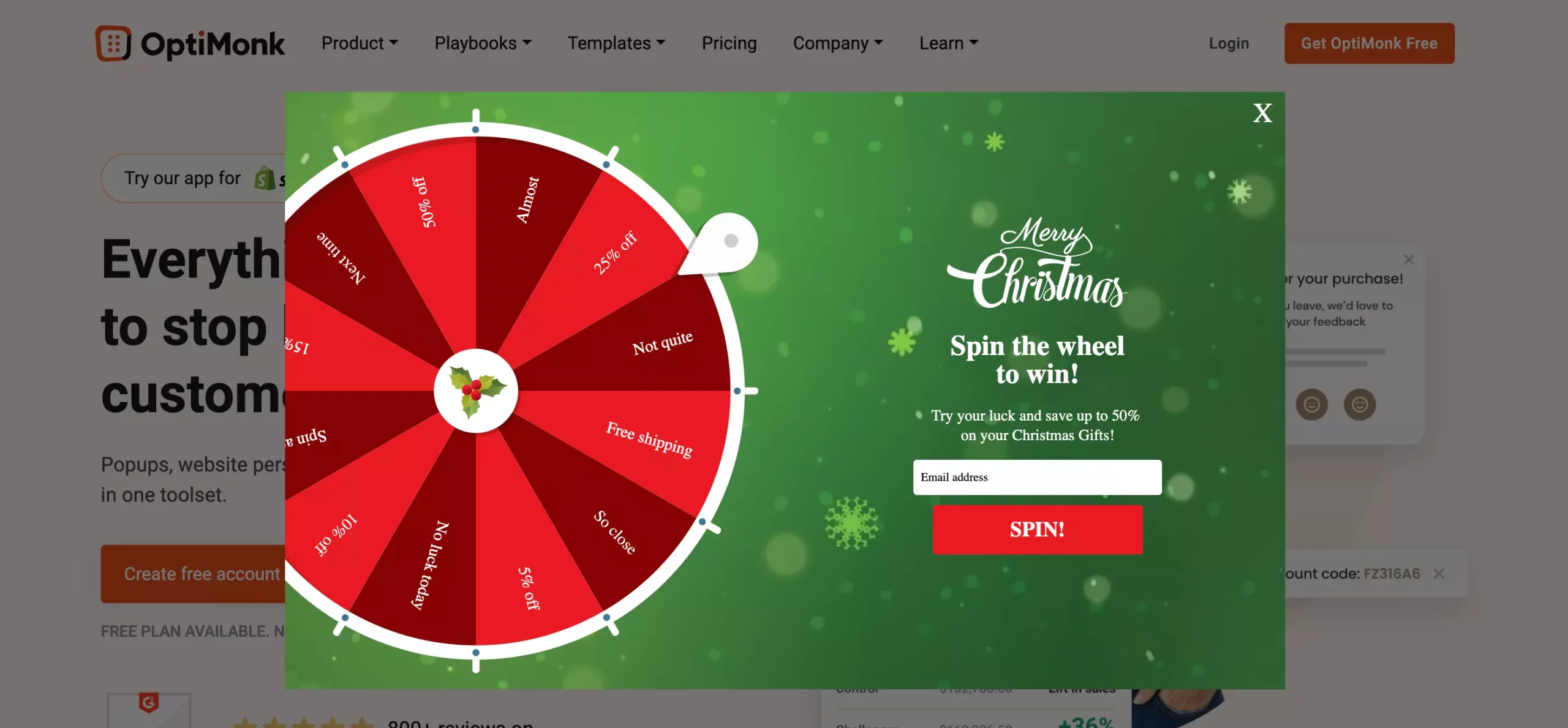 Christmas Spin The Wheel Popup by Optimonk