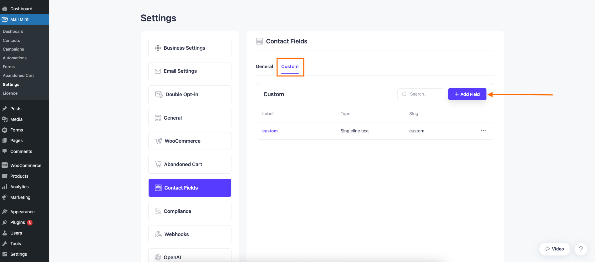 Mail Mint Contact Fields - Custom