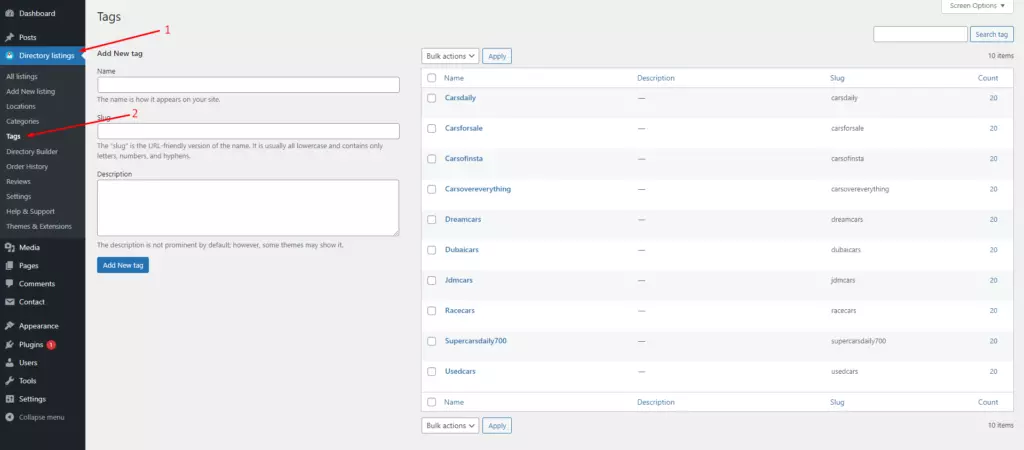 Create tags for your WordPress directory site