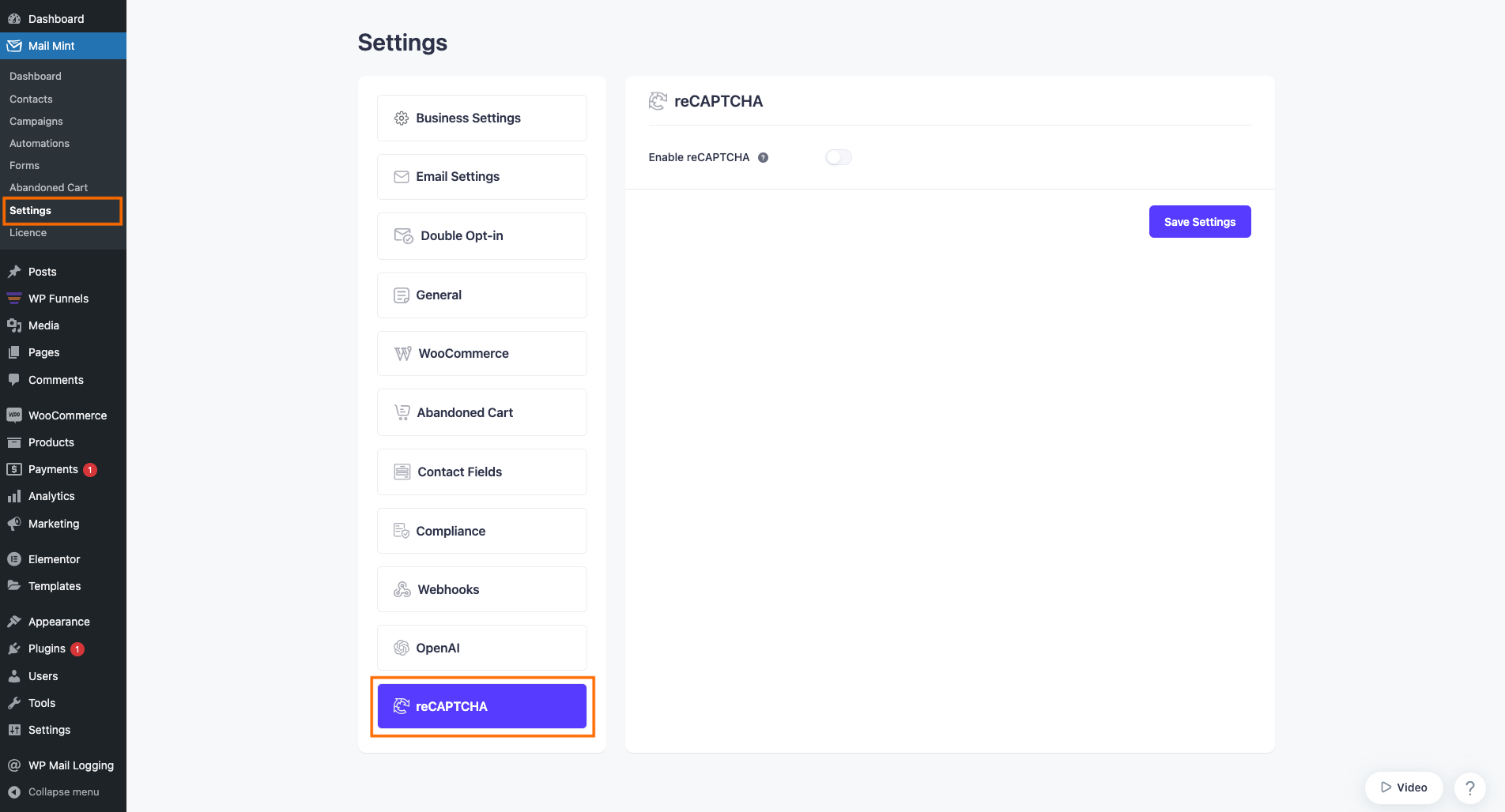 Mail Mint reCAPTCHA Settings