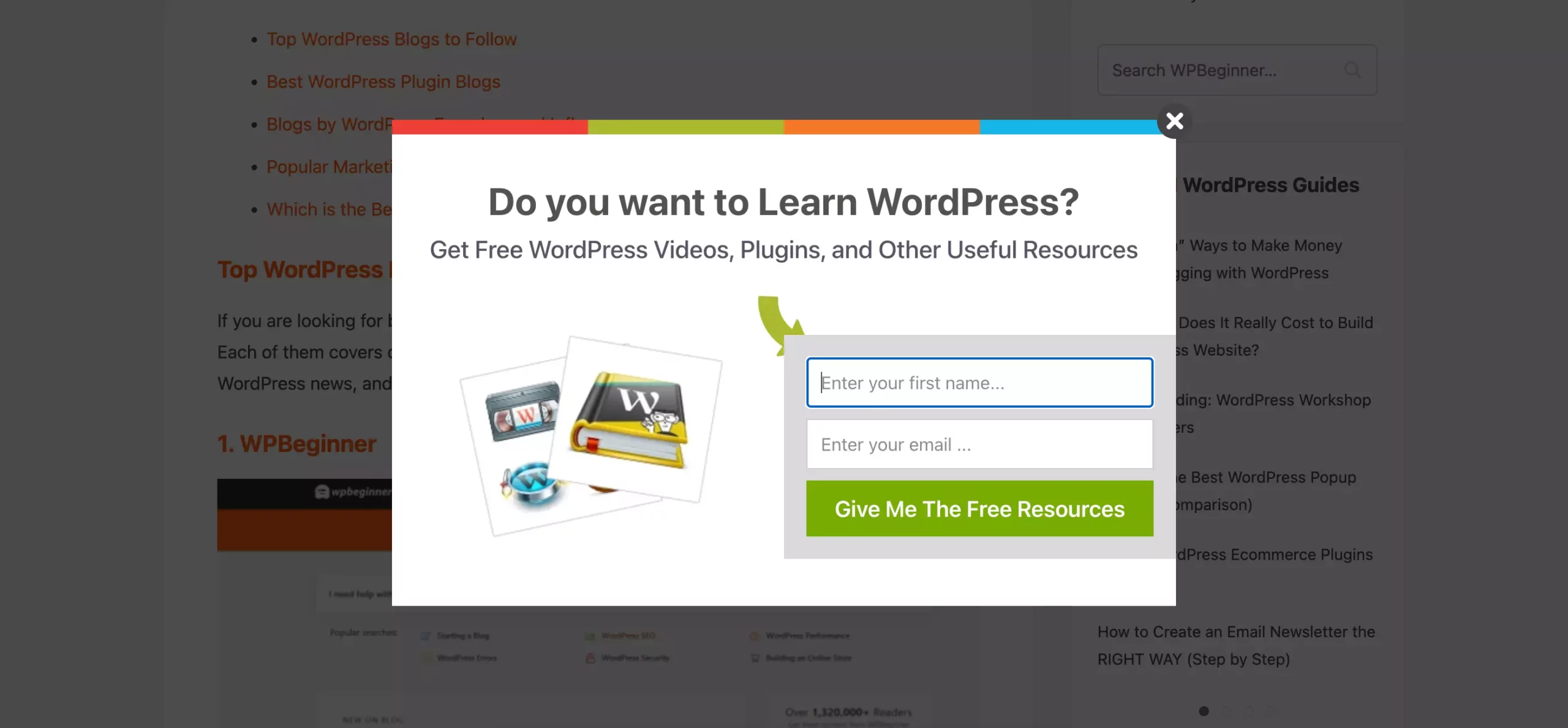 WPBeginners Simple Newsletter Popup