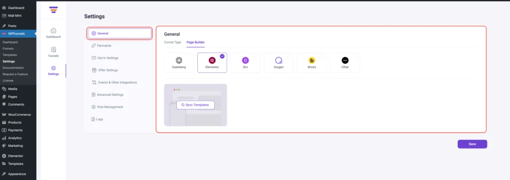 WPFunnels - Plugin Settings Overview 2 WPFunnels Settings - General Settings Page Builder Overview