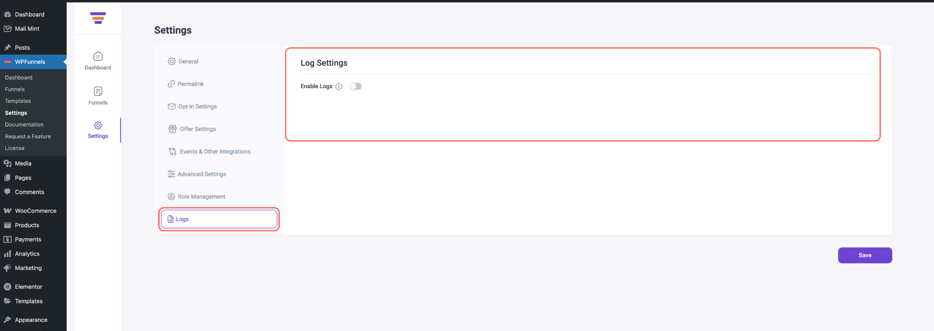 WPFunnels - Plugin Settings Overview 16 WPFunnels Settings - Logs Overview
