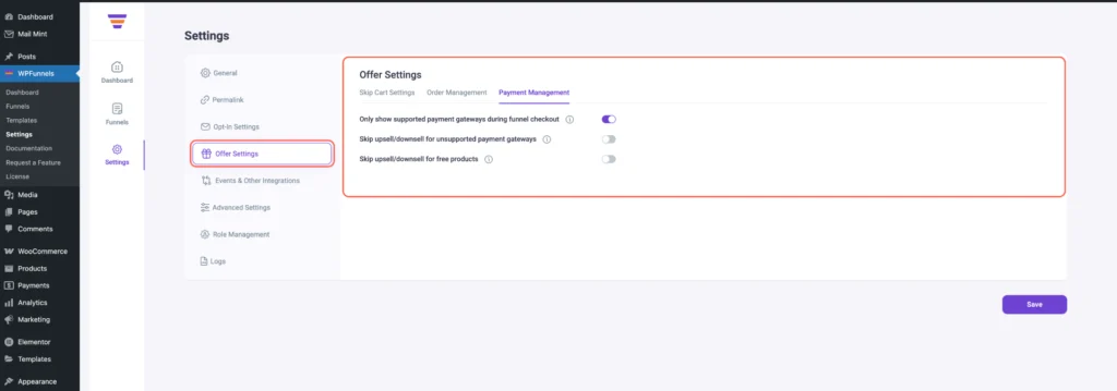 WPFunnels - Plugin Settings Overview 8 WPFunnels Settings-Payment Management Overview