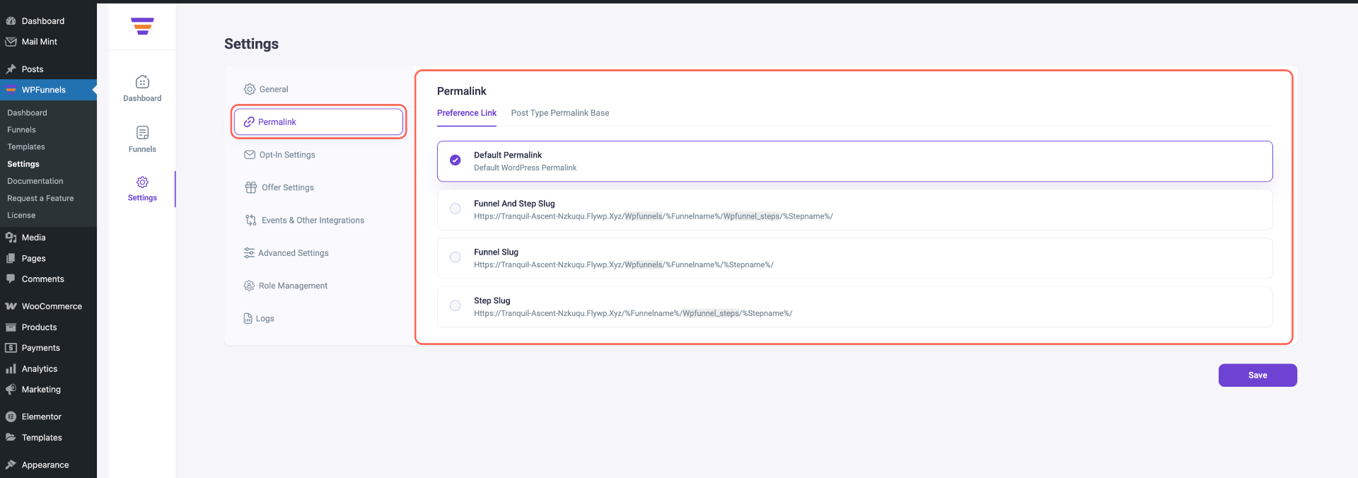 WPFunnels - Plugin Settings Overview 3 WPFunnels Settings - Permalink Overview