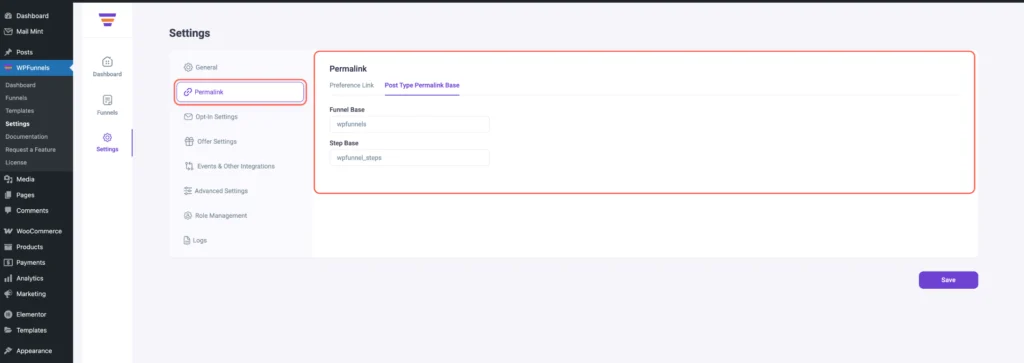 WPFunnels - Plugin Settings Overview 4 WPFunnels Settings - Post Type Permalink Overview