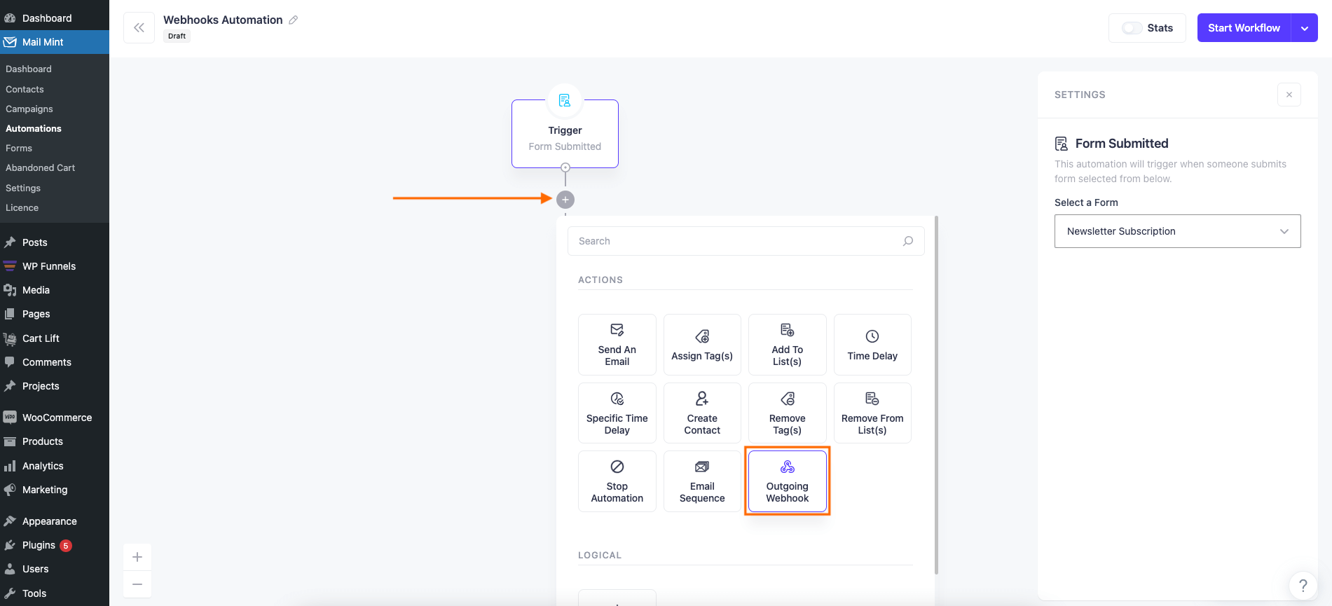 Automation action - Outgoing Webhook