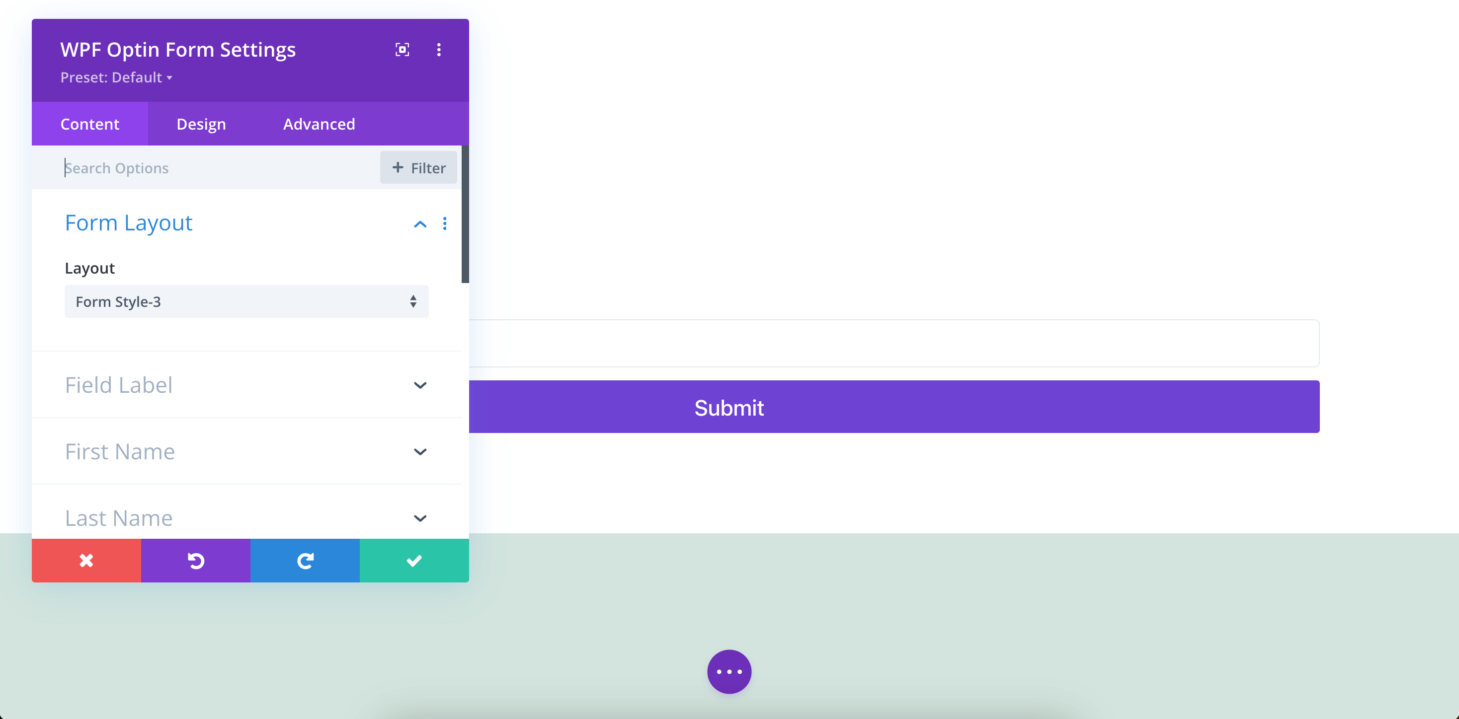 Optin Form settings