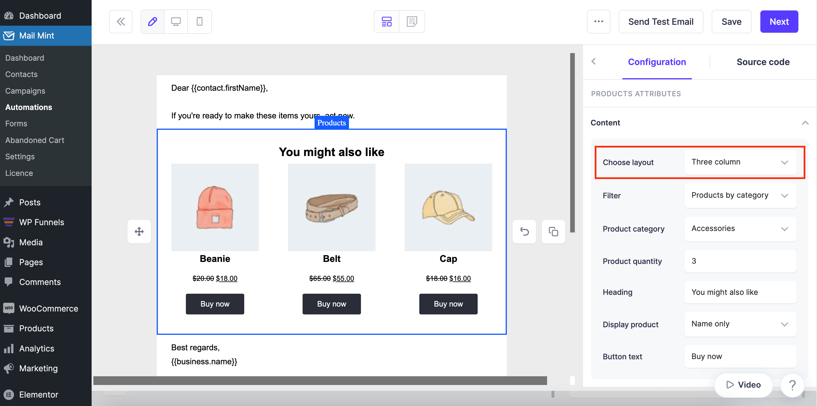 Configure Content - Three column layout