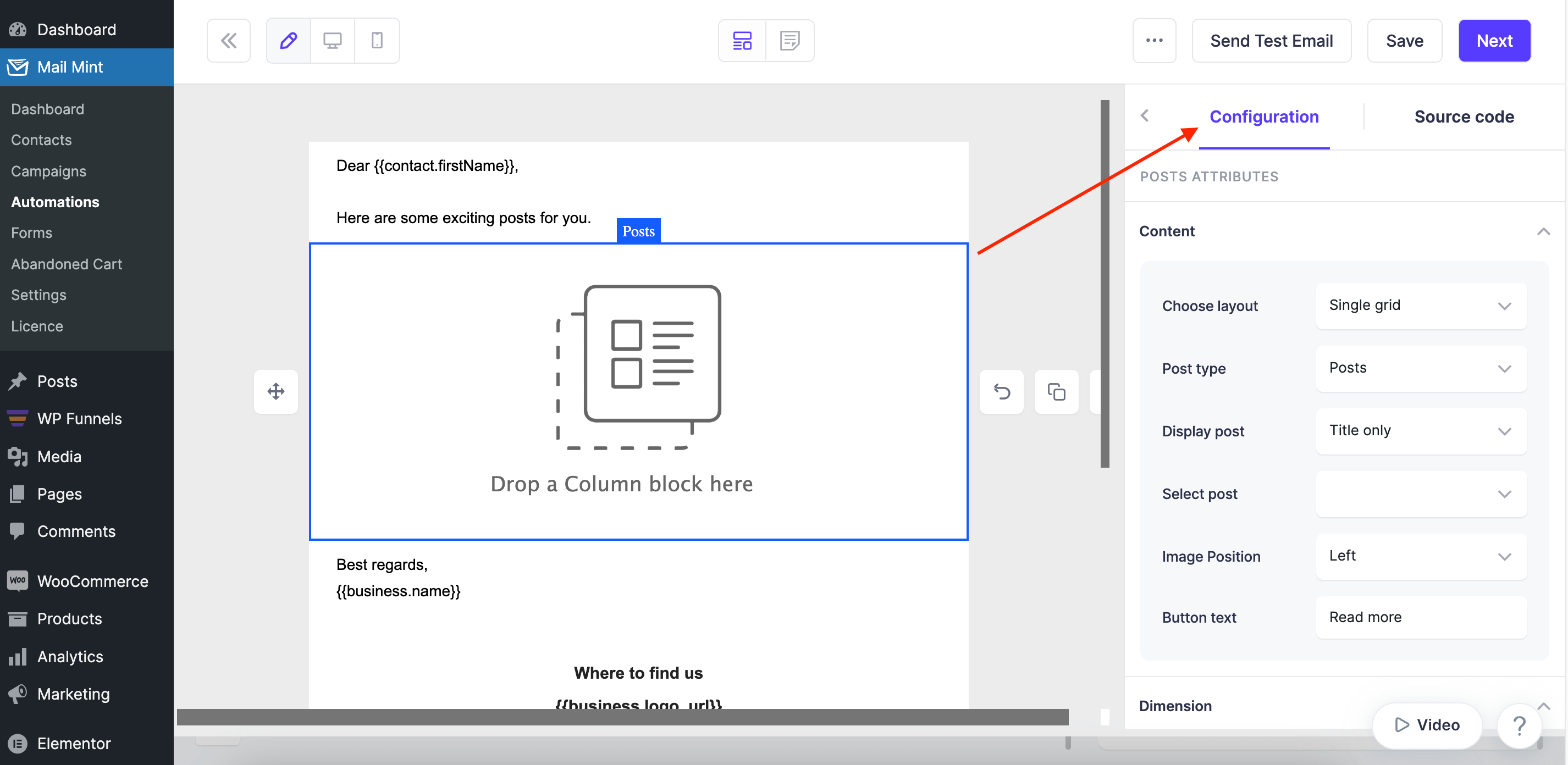 Configure Post Block