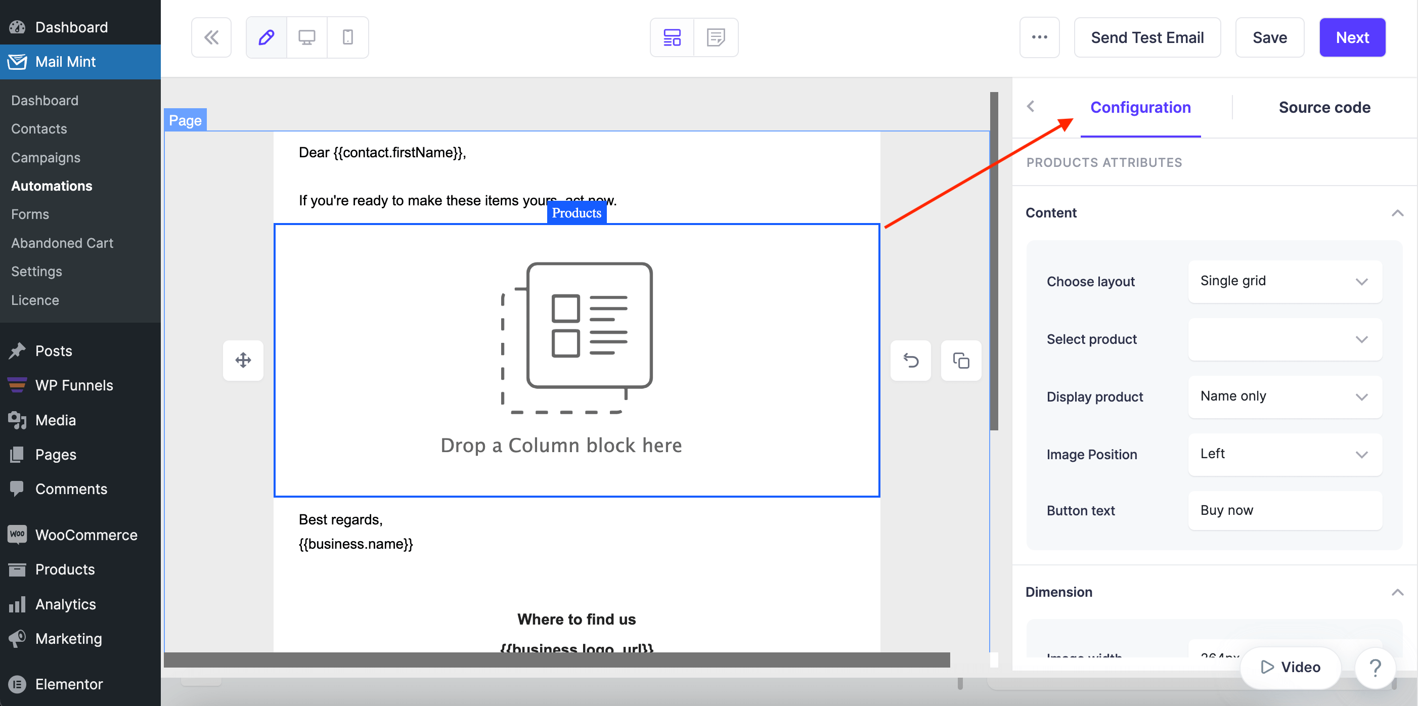 Configure Product Block