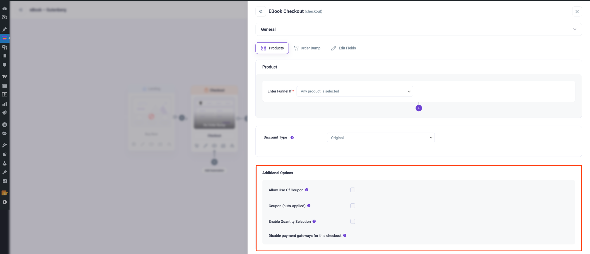 Global Funnel For All Products In WooCommerce Store 6 Additional Options