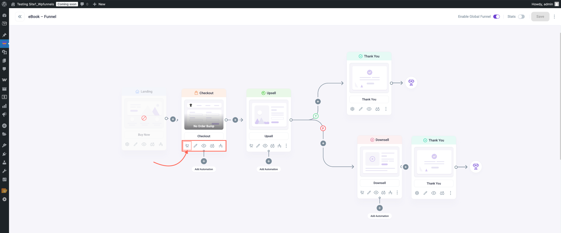 Global Funnel For All Products In WooCommerce Store 3 Checkout step - Settings