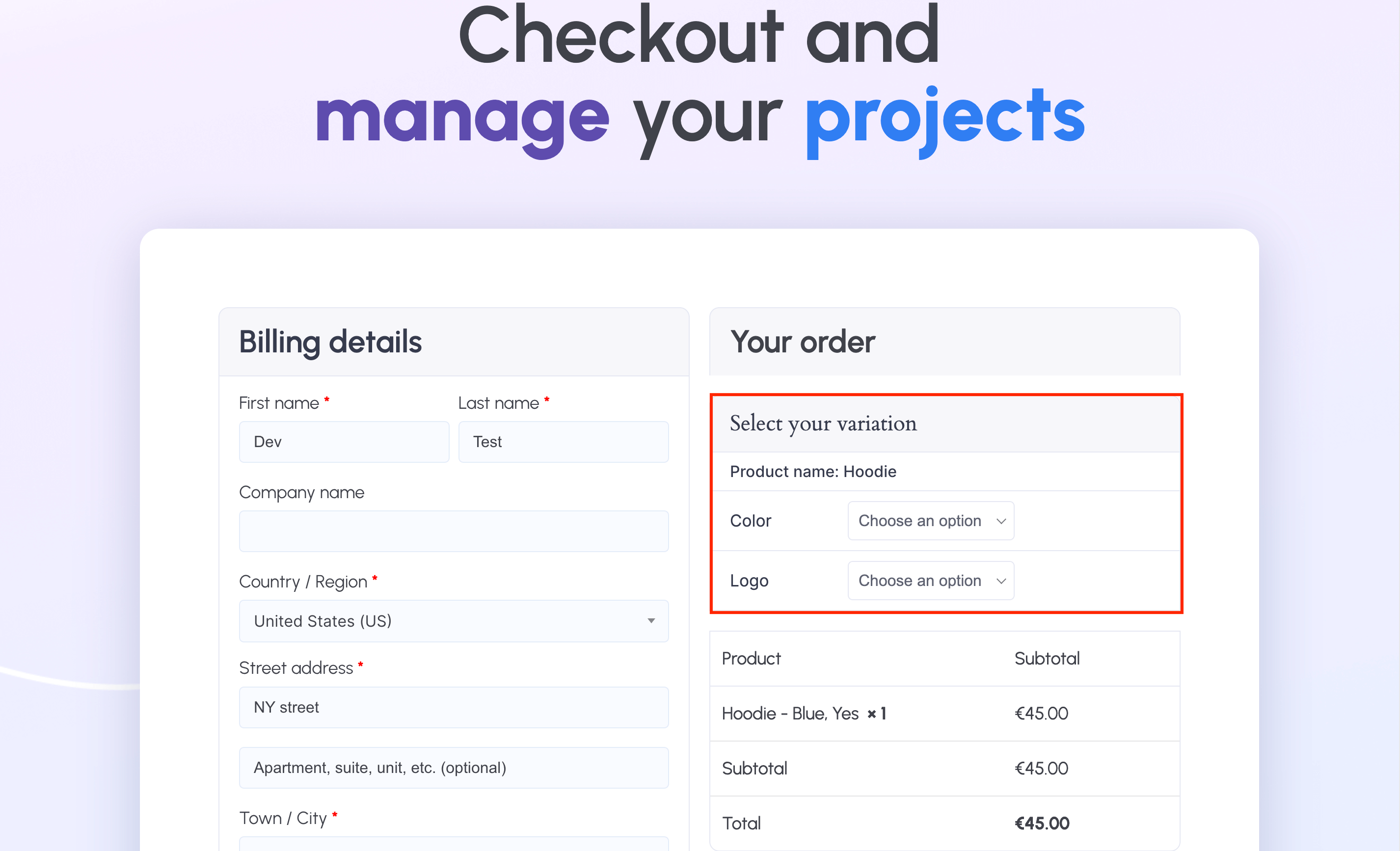 Variation selection option