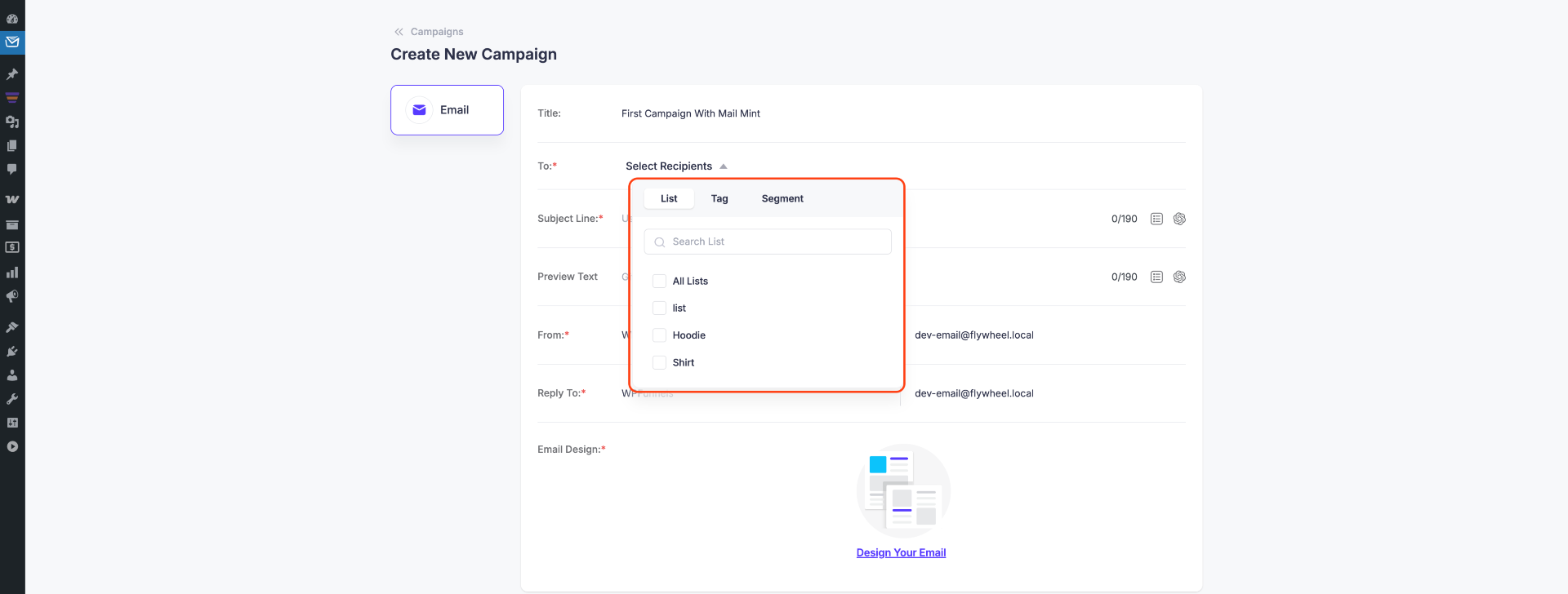 How To Create And Send Regular Email Campaigns In Mail Mint 5 Add List or Tags
