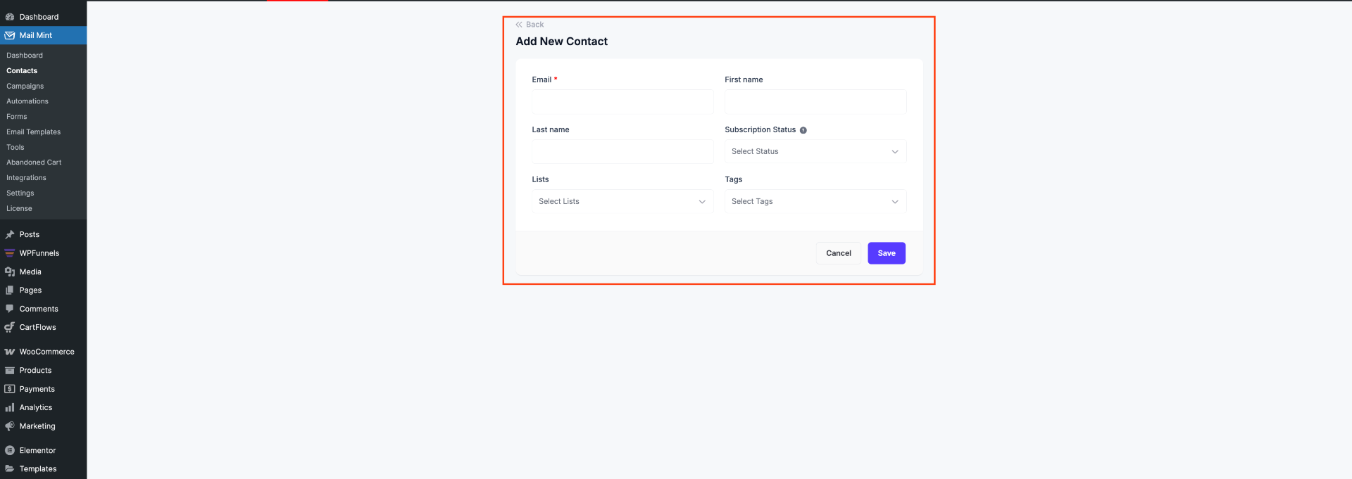 Add New Contact - Mail Mint