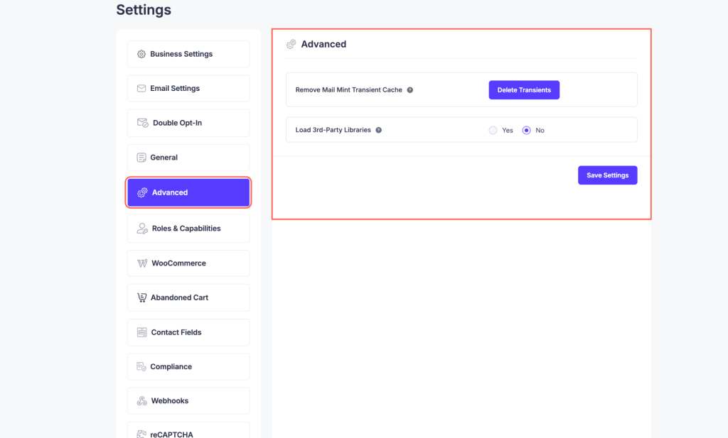 Advanced Settings - Mail Mint