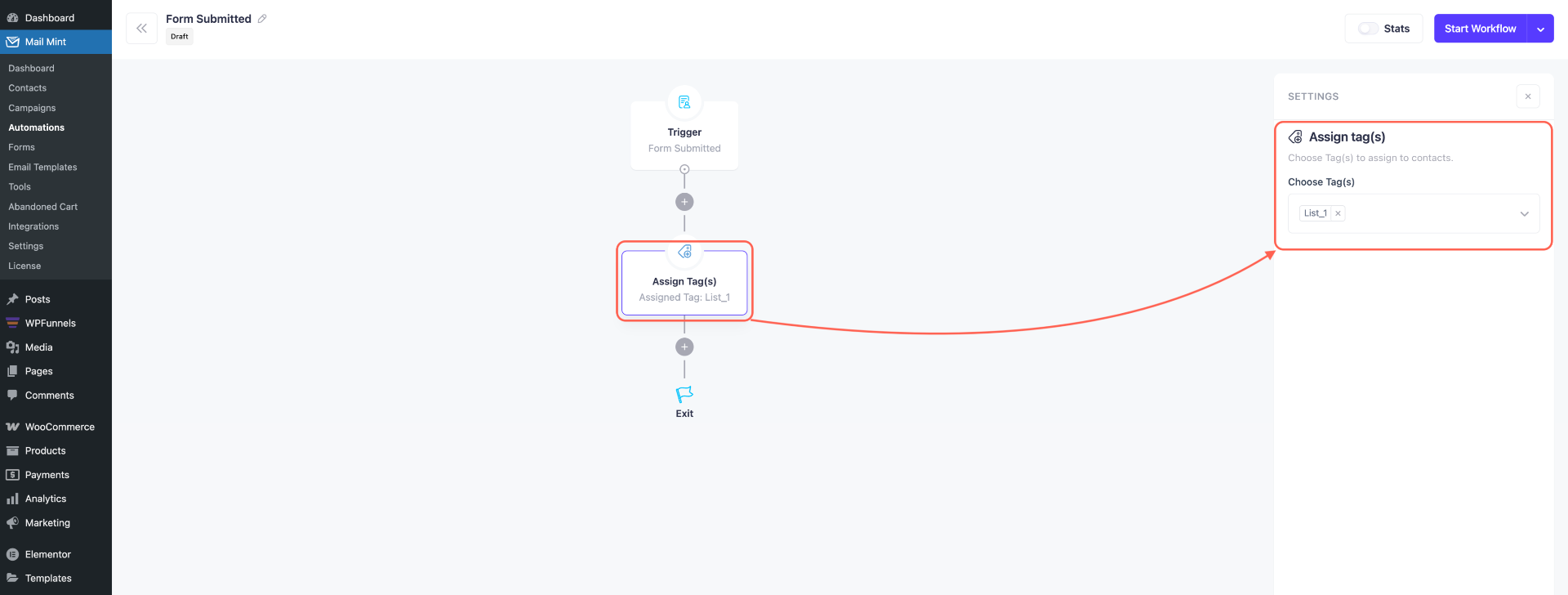 How To Create Email Marketing Automation - Mail Mint Triggers 8 Automation Action - Tag Assigned