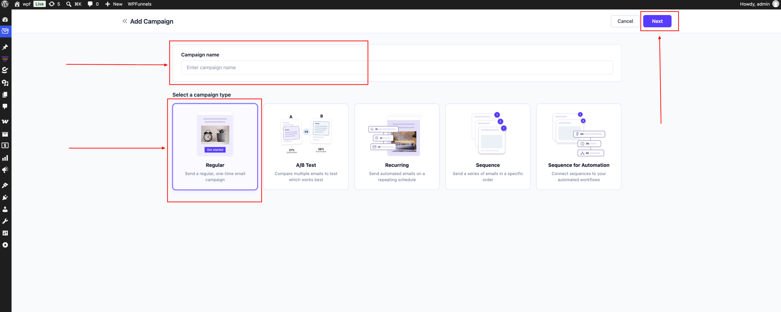 Click New Regular Campaign 1 scaled