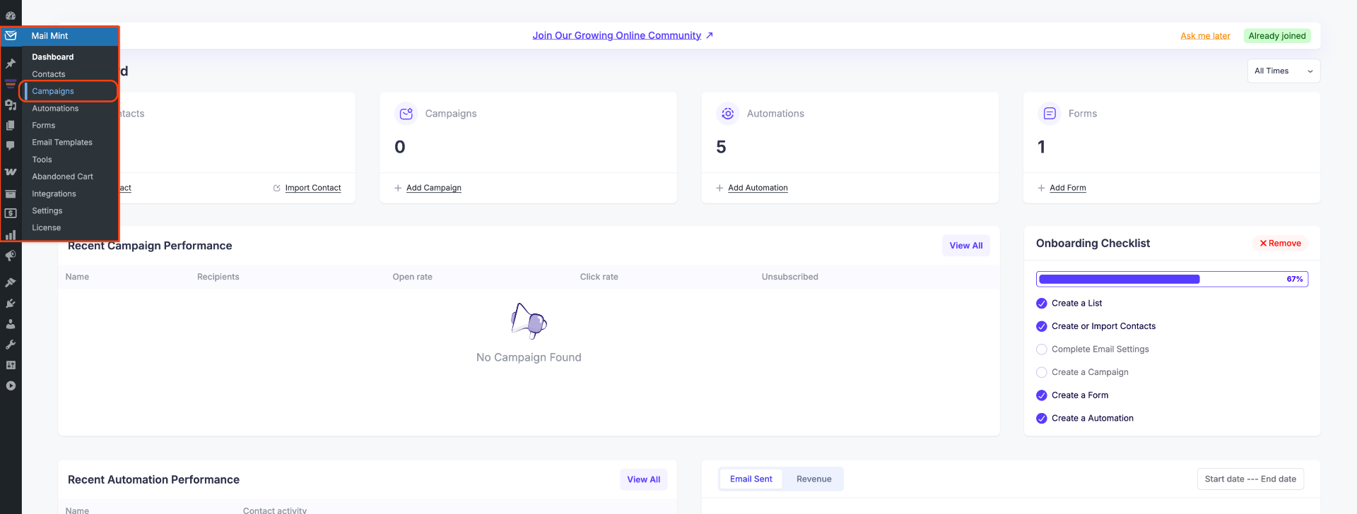 How To Create And Send Regular Email Campaigns In Mail Mint 1 Click on Campaigns
