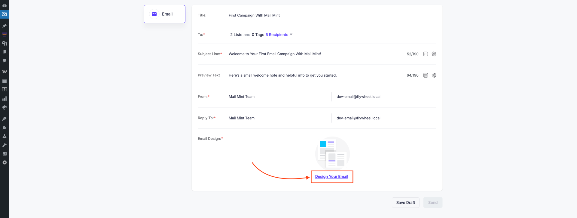 How To Create And Send Regular Email Campaigns In Mail Mint 9 Click on Design Your Email