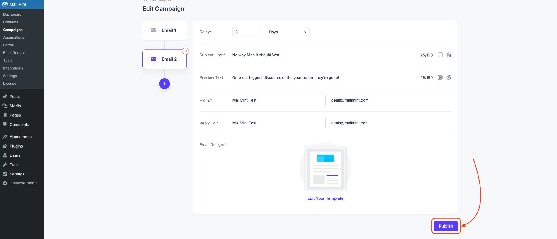 How To Create An Email Sequence For Automation In Mail Mint 9 Click on Publish