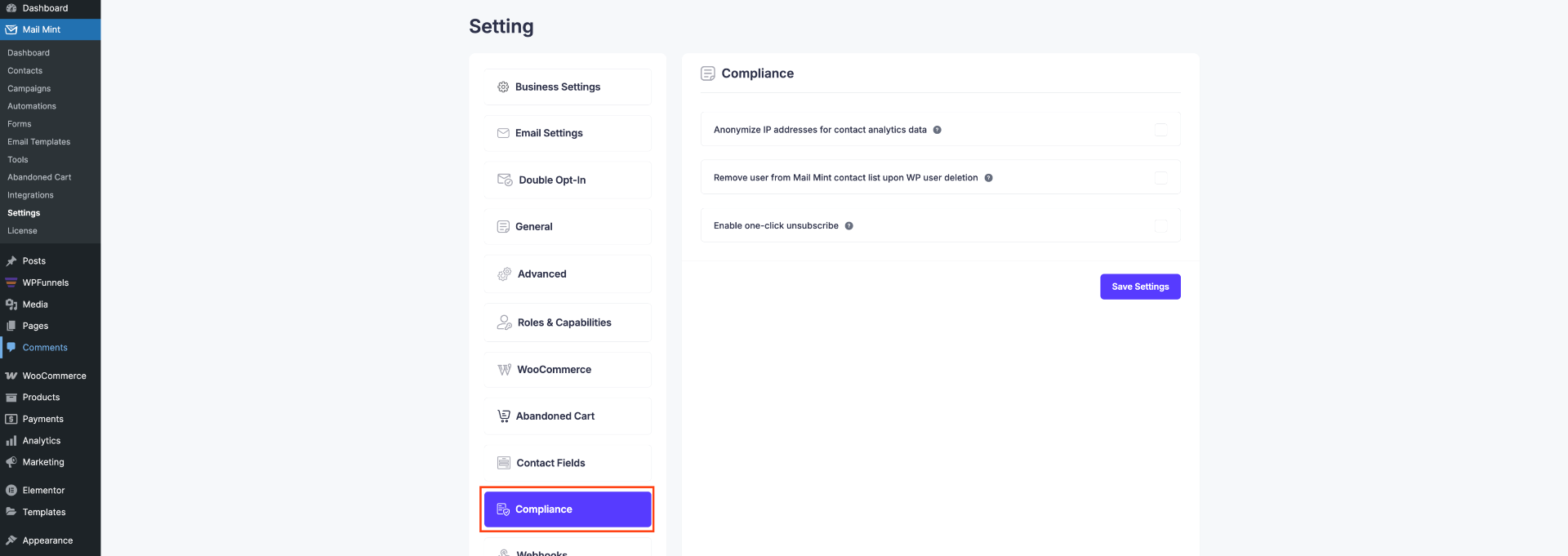 Compliance Settings-MailMint 
