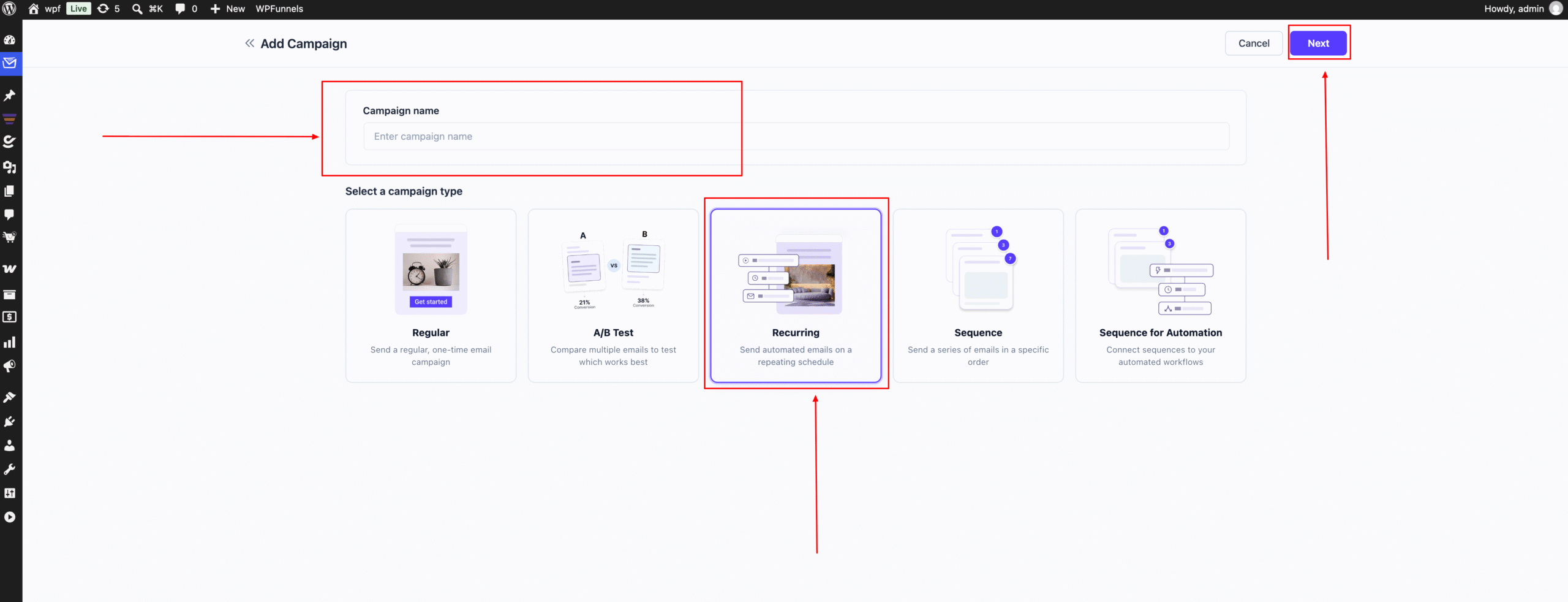 Create Recurring Email Campaign