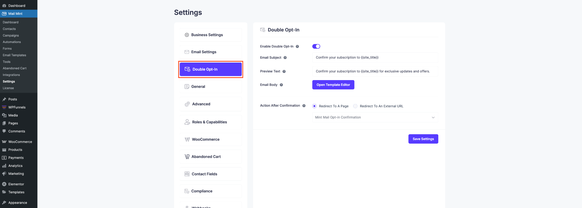 Double Opt-in Settings - Mail Mint