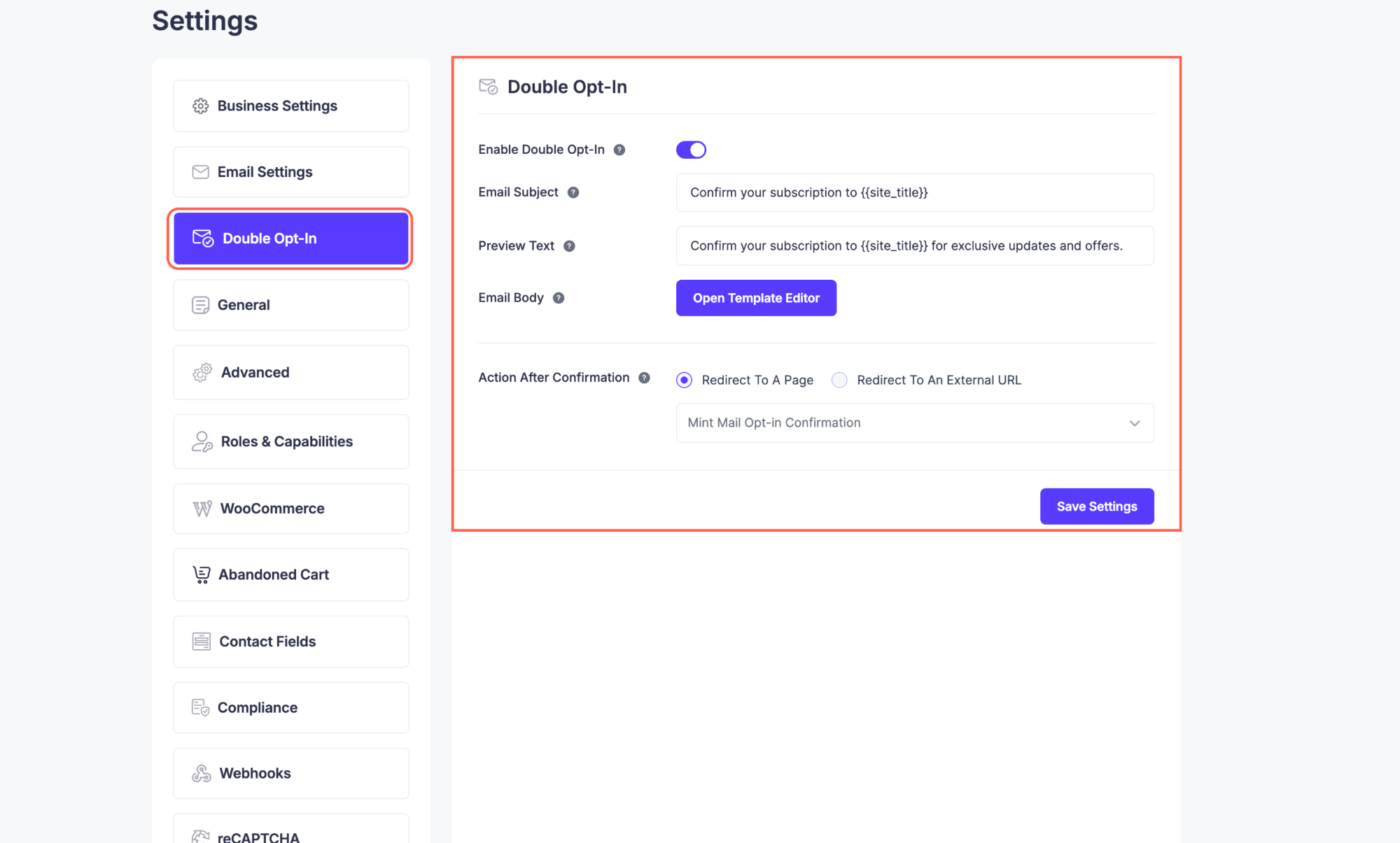 Email Settings - Mail Mint