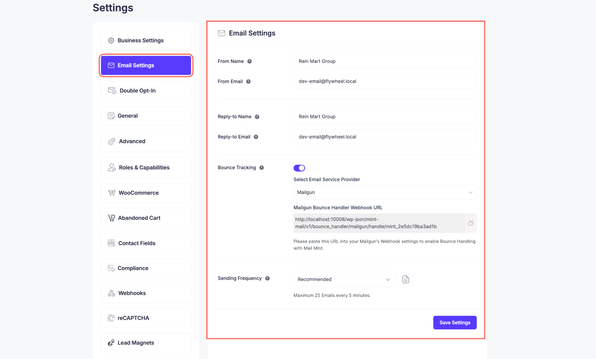 Email Settings - Mail Mint