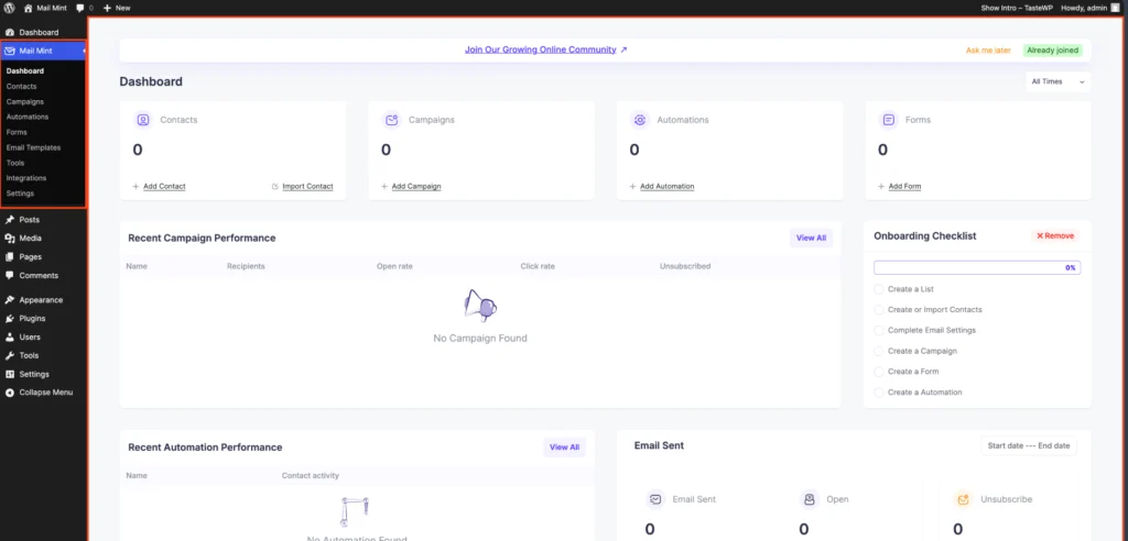 Mail Mint Dashboard 