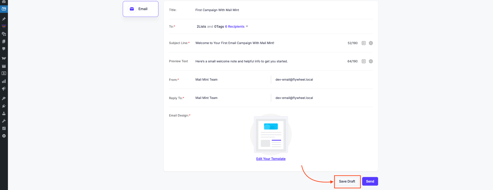 How To Create And Send Regular Email Campaigns In Mail Mint 16 Save Draft or Click Send