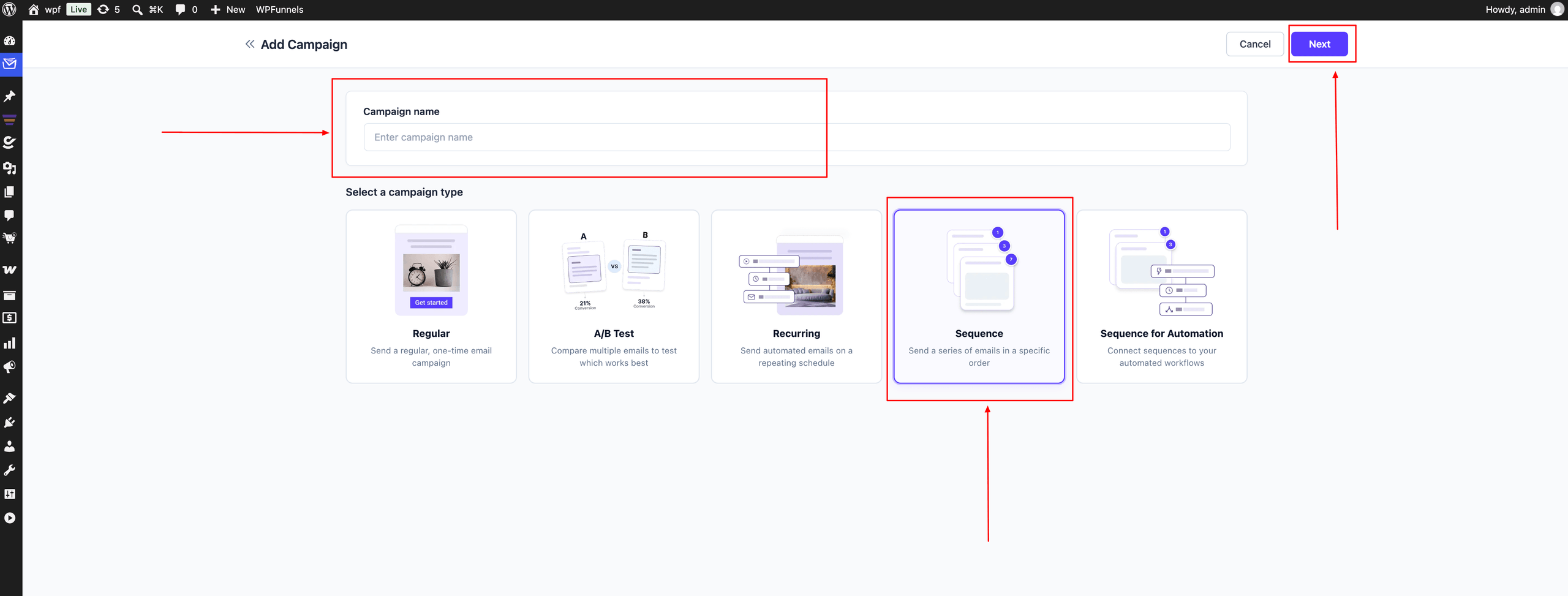 Select Email Sequence Campaign