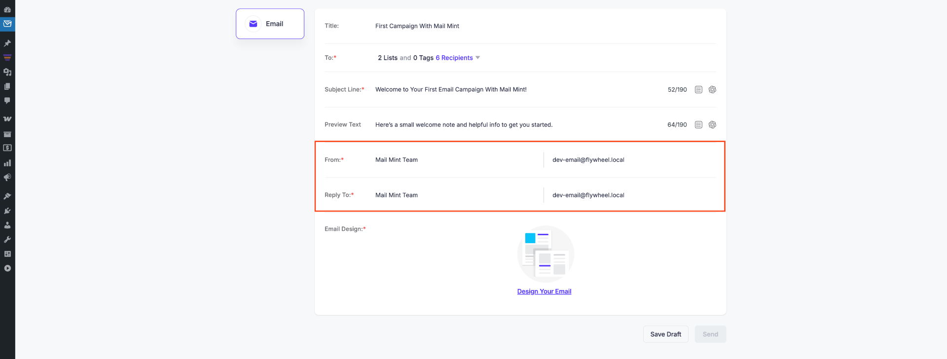 How To Create And Send Regular Email Campaigns In Mail Mint 8 Set the From and To Name and Emails