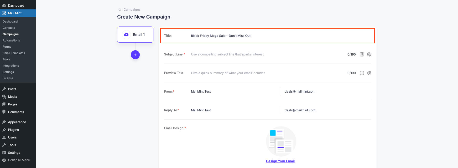 How To Create An Email Sequence For Automation In Mail Mint 4 Set the Title of the Campaign