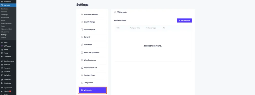 Webhooks Settings