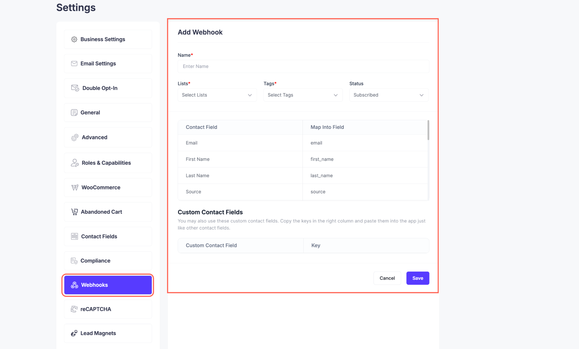 Webhooks- Mail Mint
