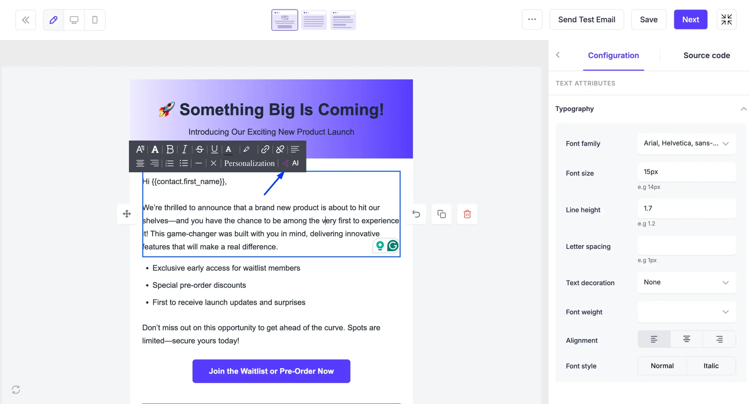 mail mint ai text block popover scaled