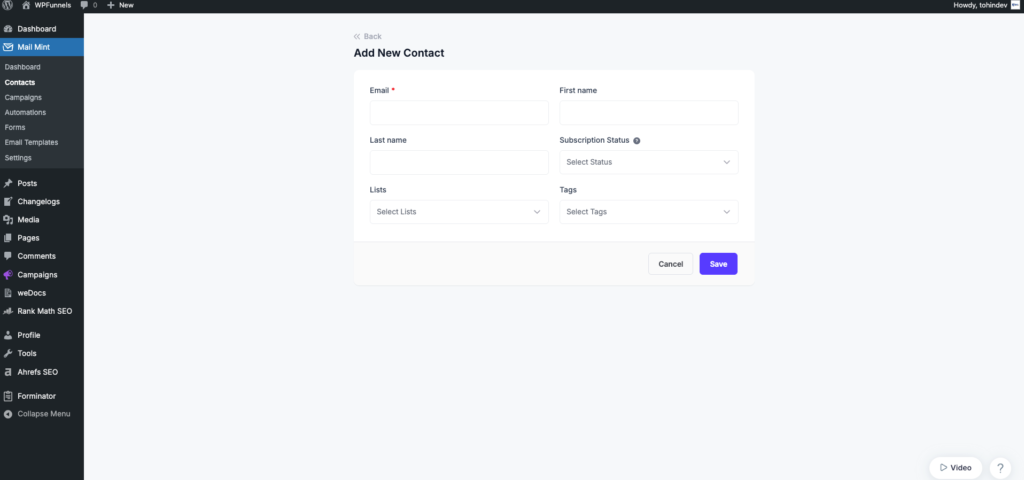 mail mint overview add contact