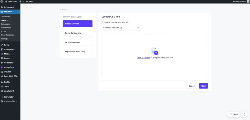 mail mint overview contact import