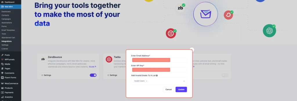 ZeroBounce Integration With Mail Mint For Email Validation 8 Place All Credentials