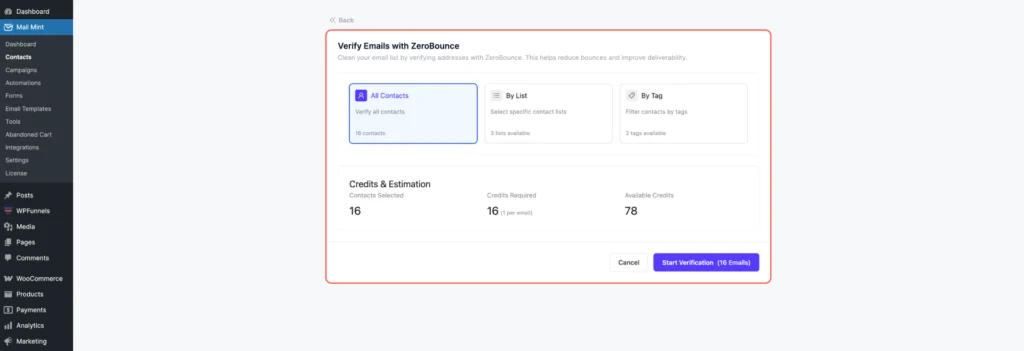 ZeroBounce Integration With Mail Mint For Email Validation 10 ZeroBounce Dashboard-Mail Mint