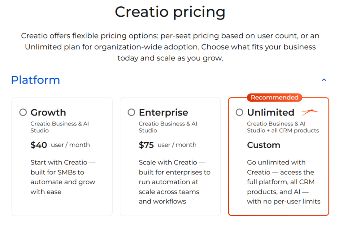 Creatio Pricing Hubspot Alternatives