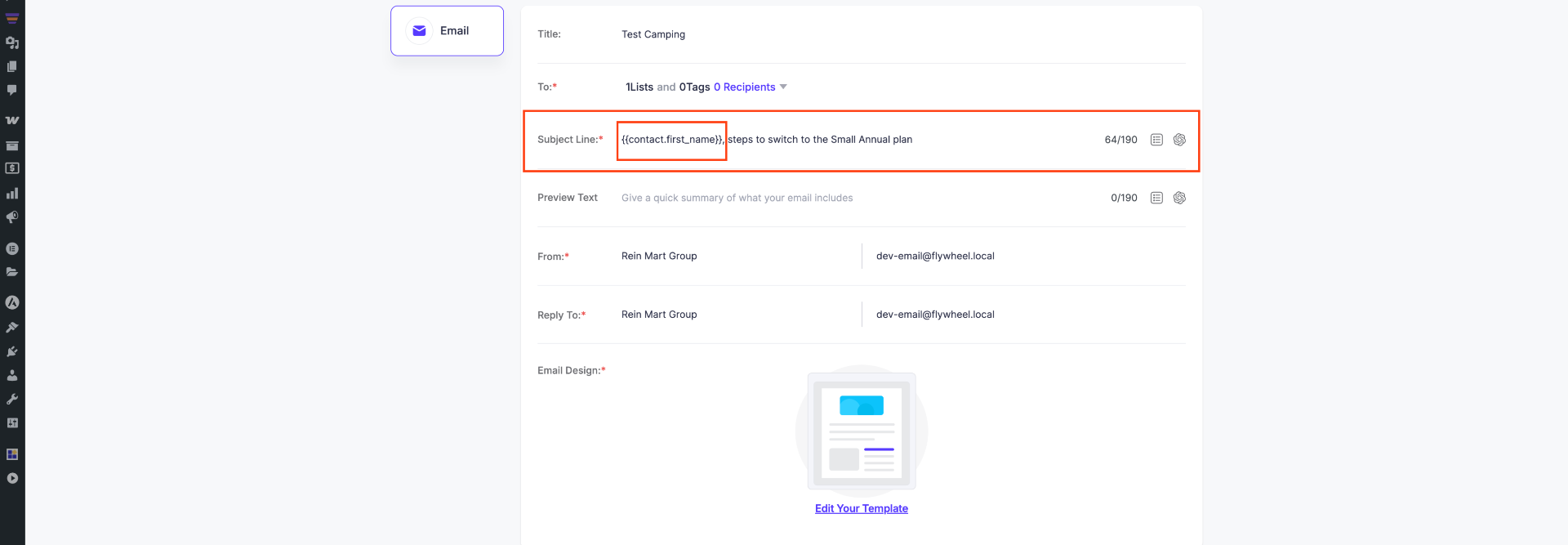 Using Merge Tags On Email Subject Line & Preview Text 4 Merge tag added in the email subject line