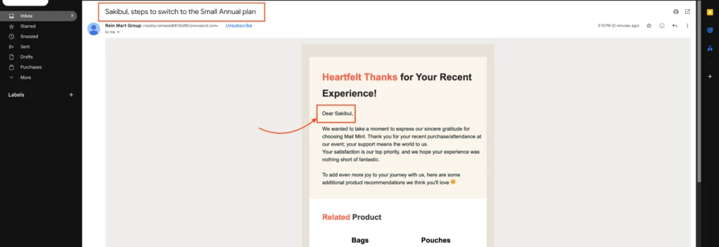 Using Merge Tags On Email Subject Line & Preview Text 9 Merge tags converted in inbox