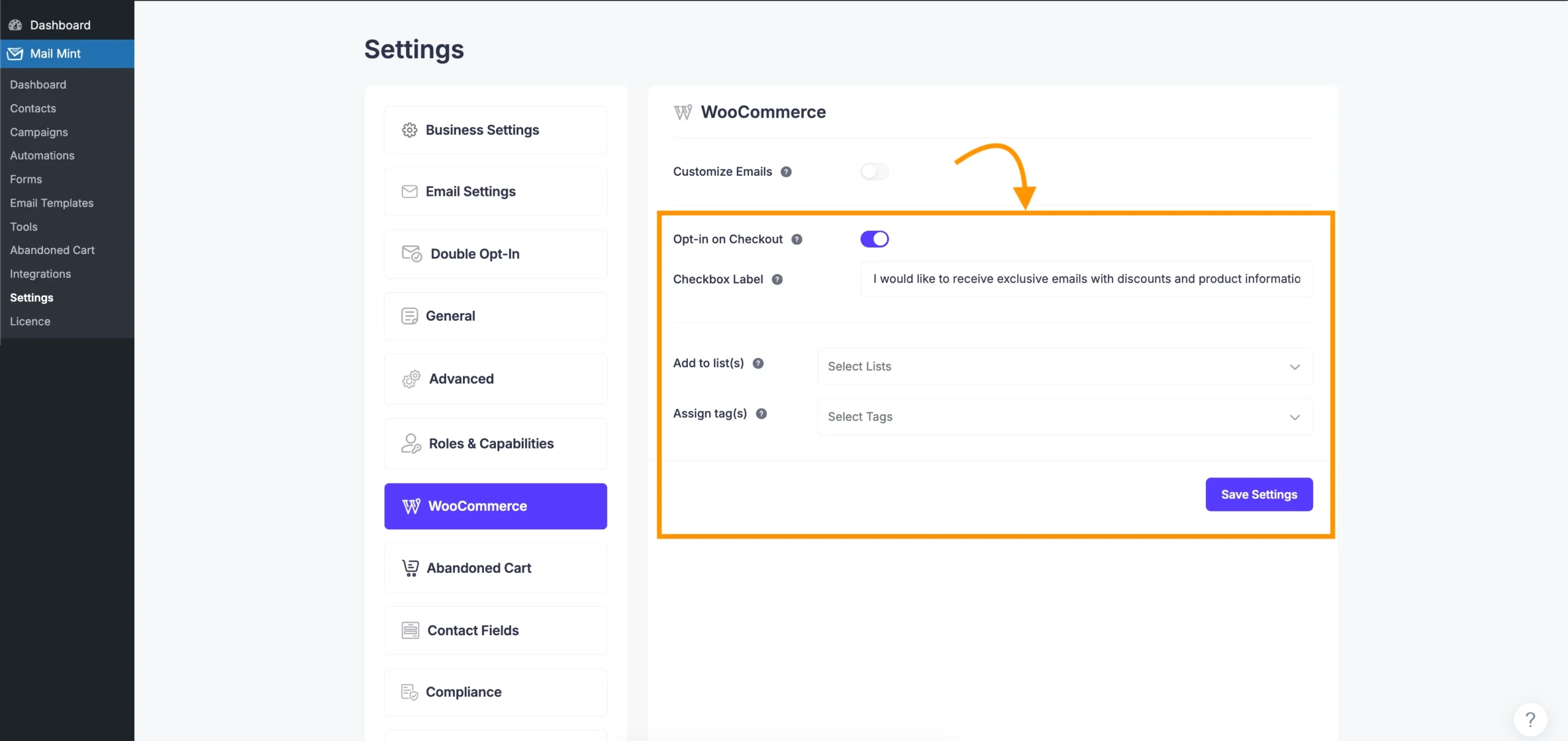 Enable optin on checkout