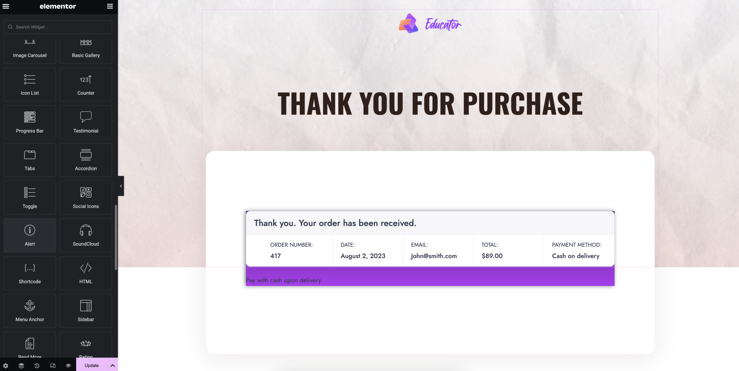 customize thank you page