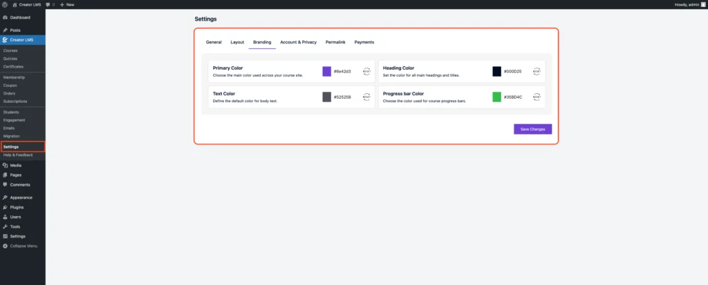 Global Settings For Creator LMS 6 Branding Settings-Creator LMS