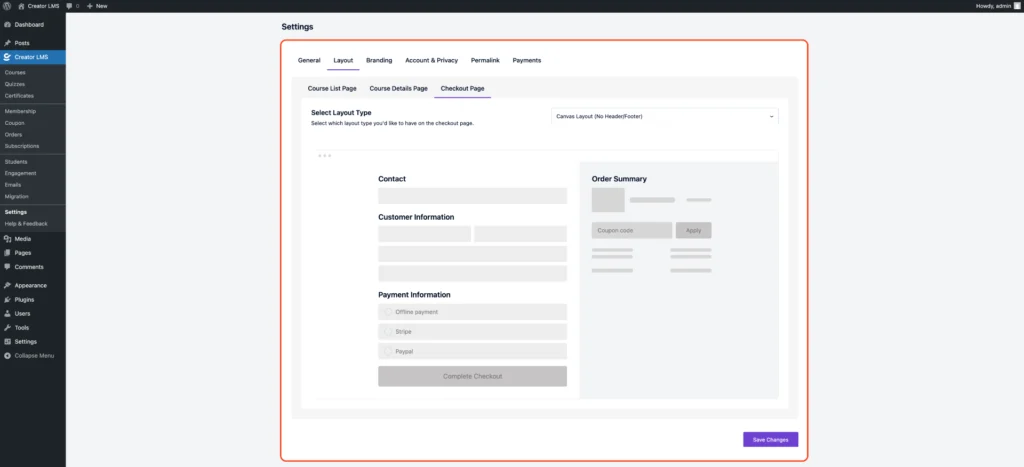 Global Settings For Creator LMS 5 Course Layout Settings - Course Details Page